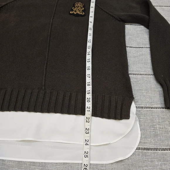 LAUREN RALPH LAUREN Womens Sweater Layered Bullion Patch Logo Brown Small - Picture 7 of 16